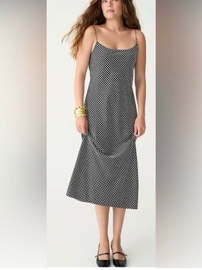 J.Crew Gwyneth Luster Charmeuse Black & White Polka Dot Midi Slip Dress